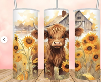 Baby Highland Cow and sunflower Tumbler